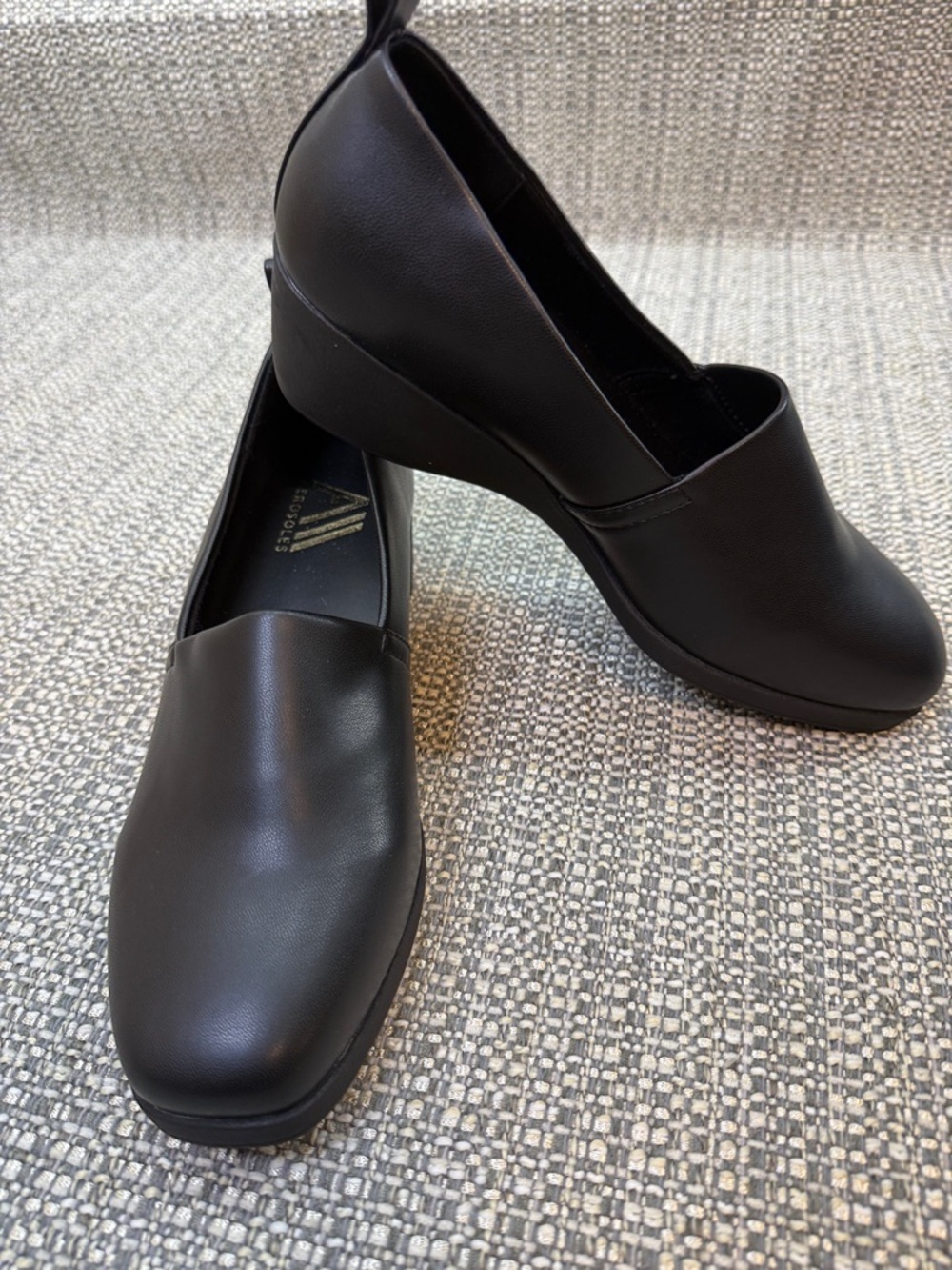 Women’s Black Slip-On‎ Low Wedge Loafers